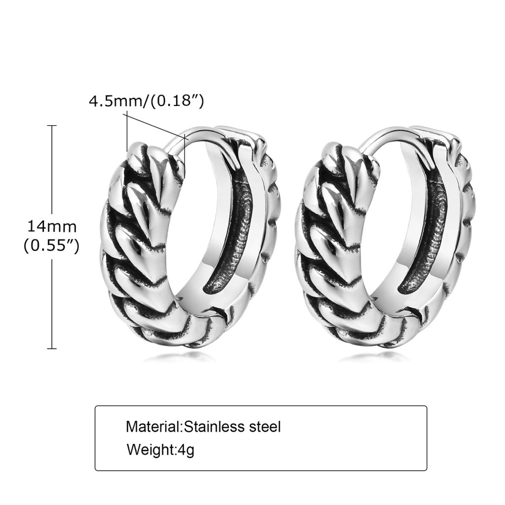 Cool Twisted Chain Hoop Earrings for Men, Waterproof Stainless Steel Huggies - Picture 5 of 5